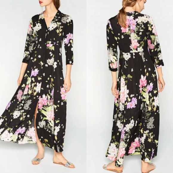 zara floral button down dress